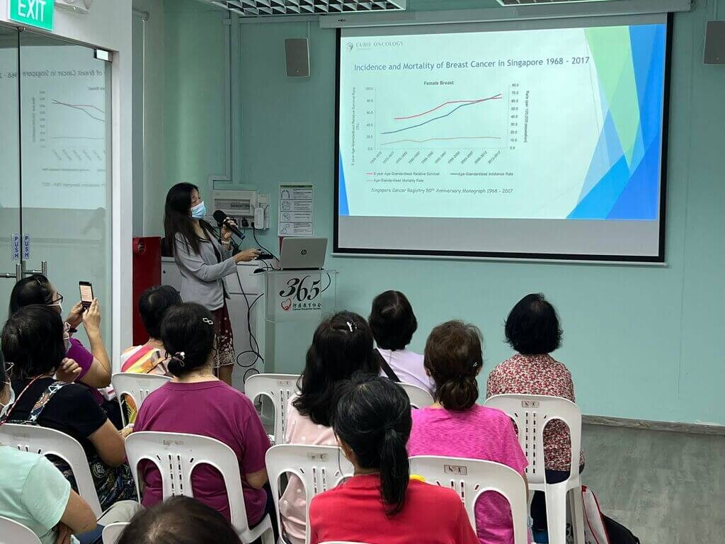 Dr Lynette Ngo talks about breast cancer incidence and mortality to audience